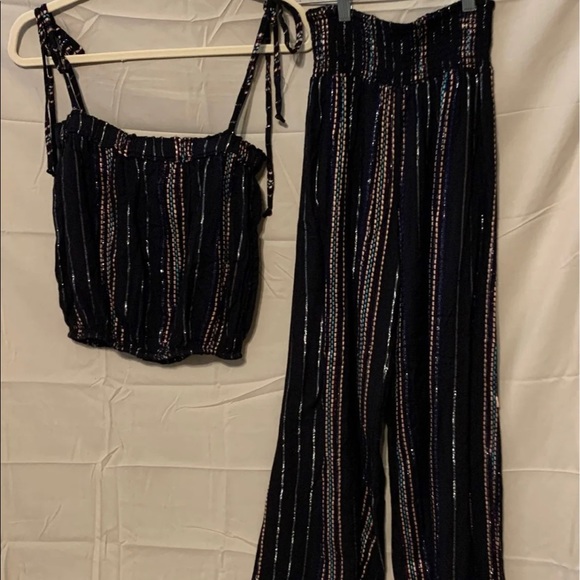 $$$$$$OLD M Elan Black Multicolor Viscose Striped High Waist Wide Leg Pants Tank - Picture 3 of 13